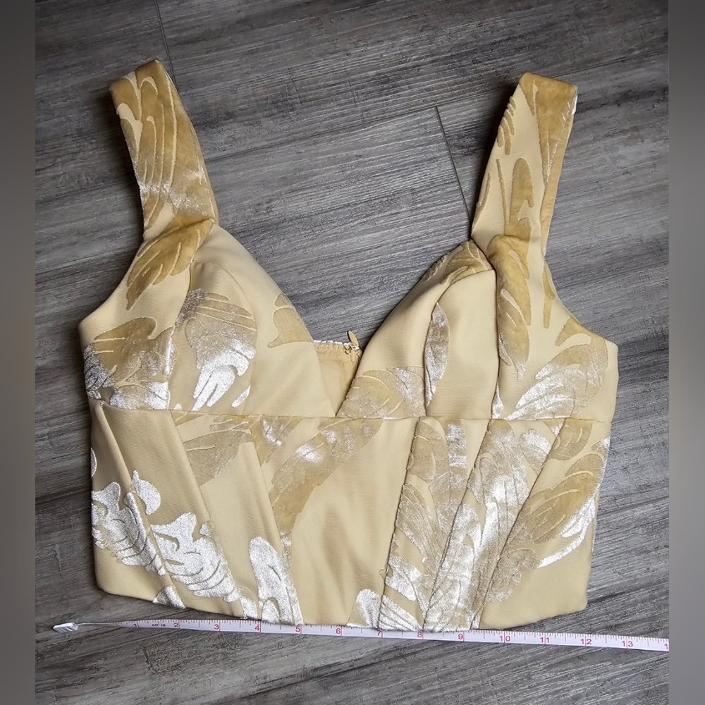 Oh Polly Cream and Beige Shiny Crop Bustier Top